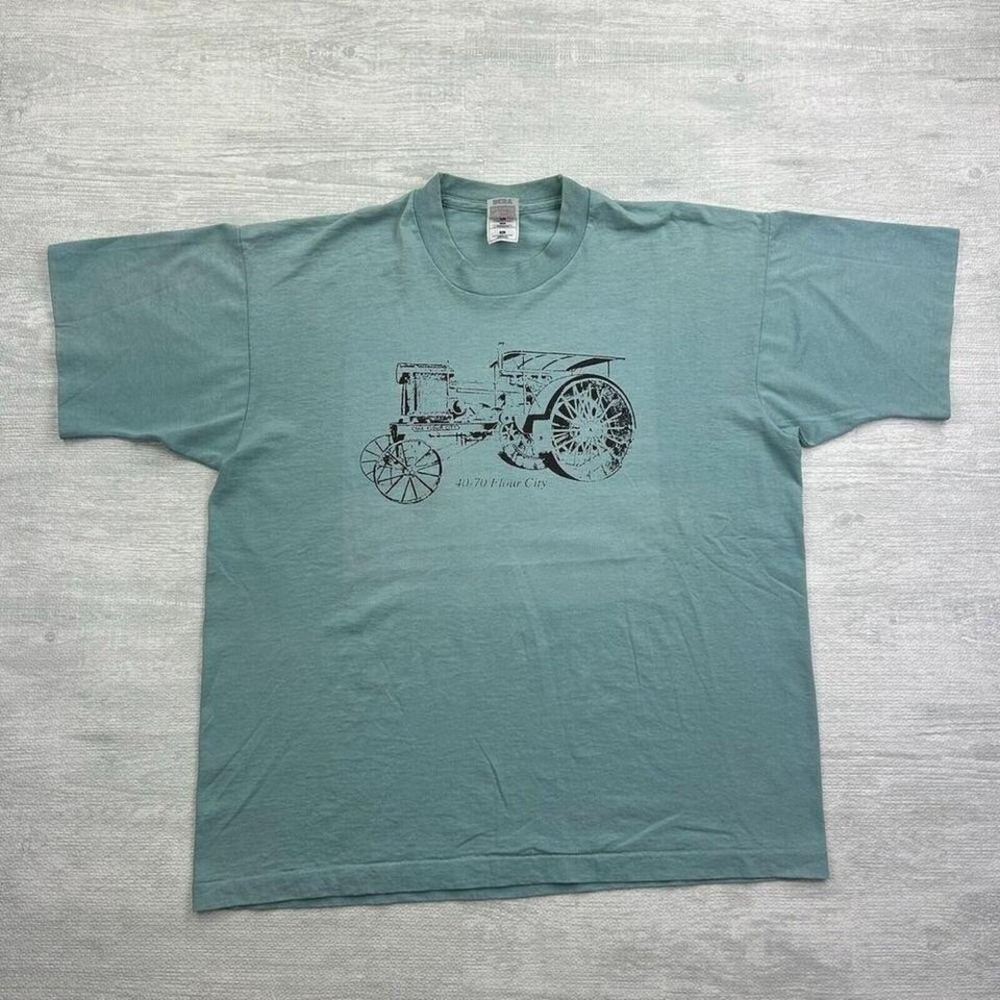 Vintage Flour City Tractors Shirt Adult XL Blue Green 40-70 Tractor Farming
